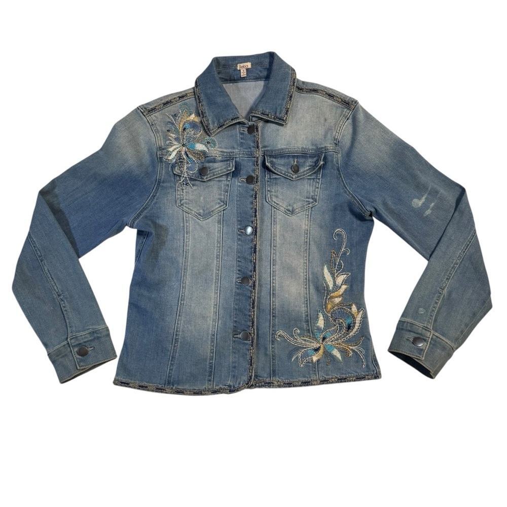 Reba Embroidered Denim Jacket Women’s Small Floral Western Y2K Blue Jean Coat